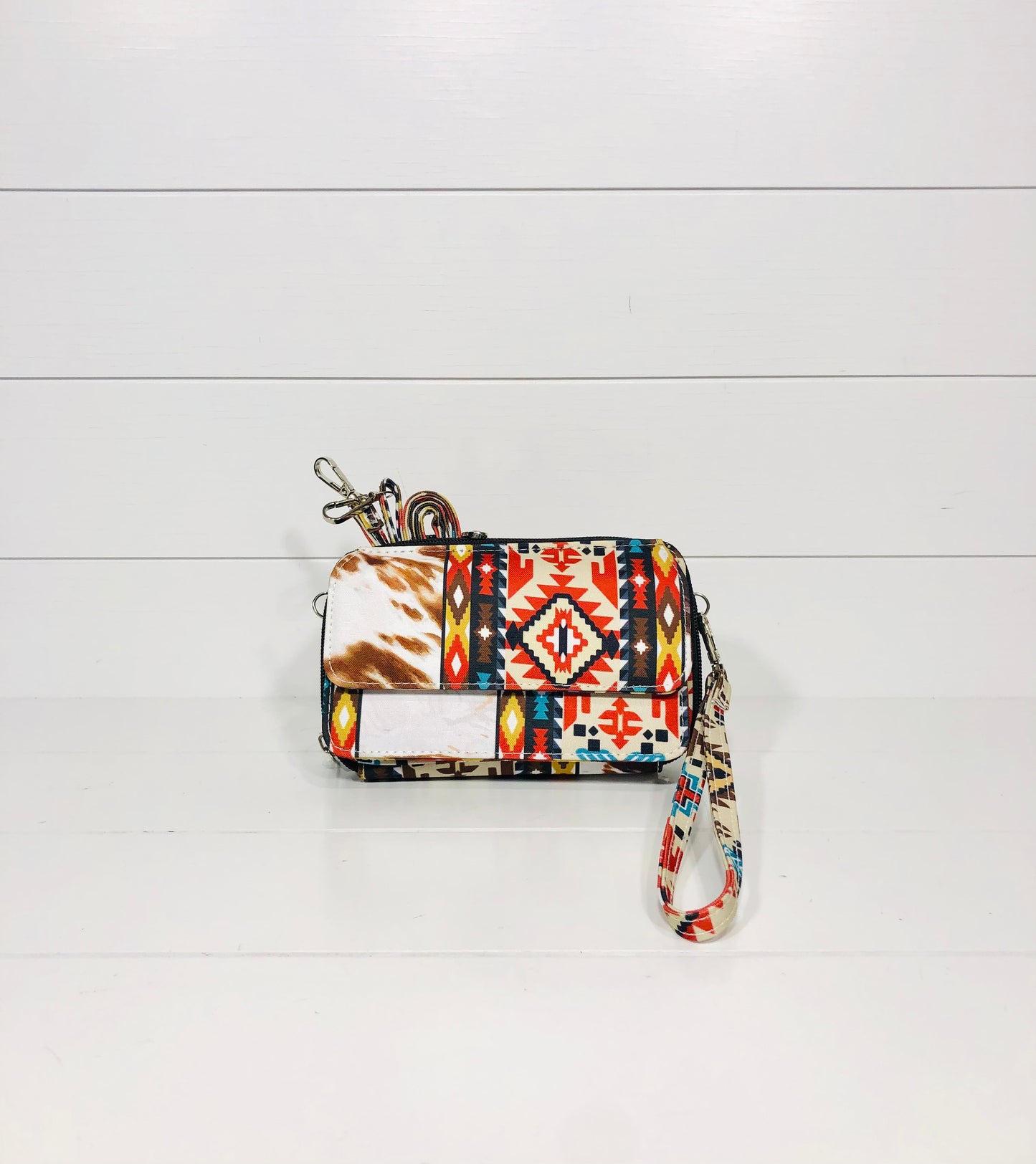 Tribal & Cow Crossbody Organizer Wallet