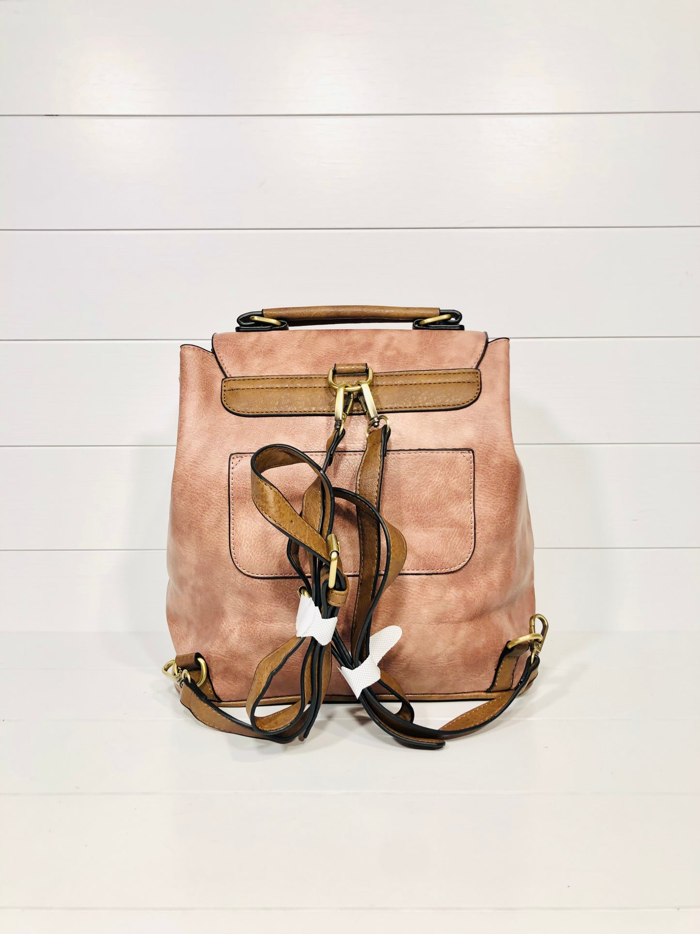 Pink Faux Leather Satchel Backpack