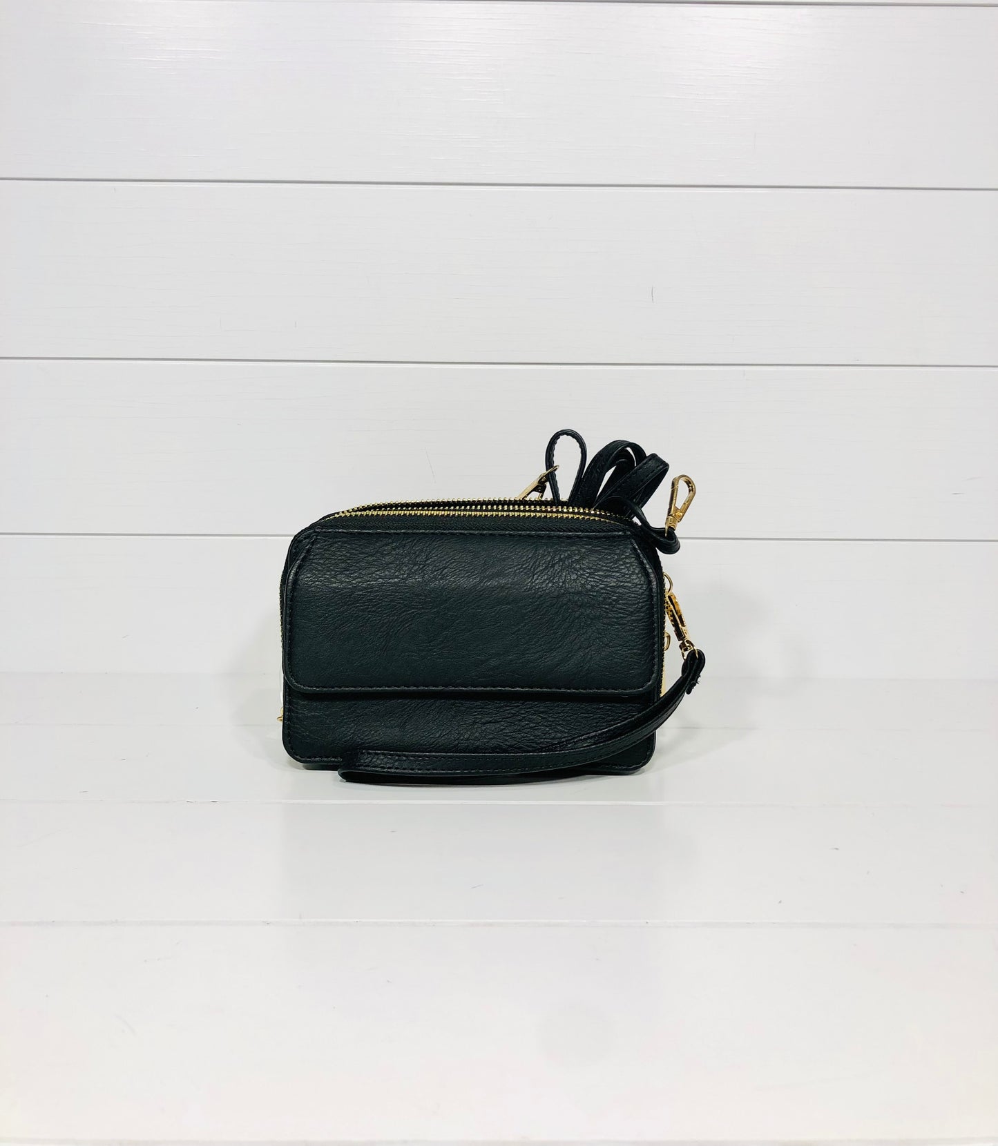 Black Faux Leather Crossbody Organizer Wallet