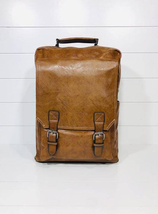 Vintage Brown Faux Leather Backpack