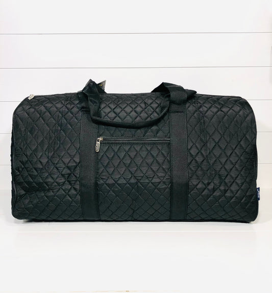 Solid Black Quilted Large Duffle Bag