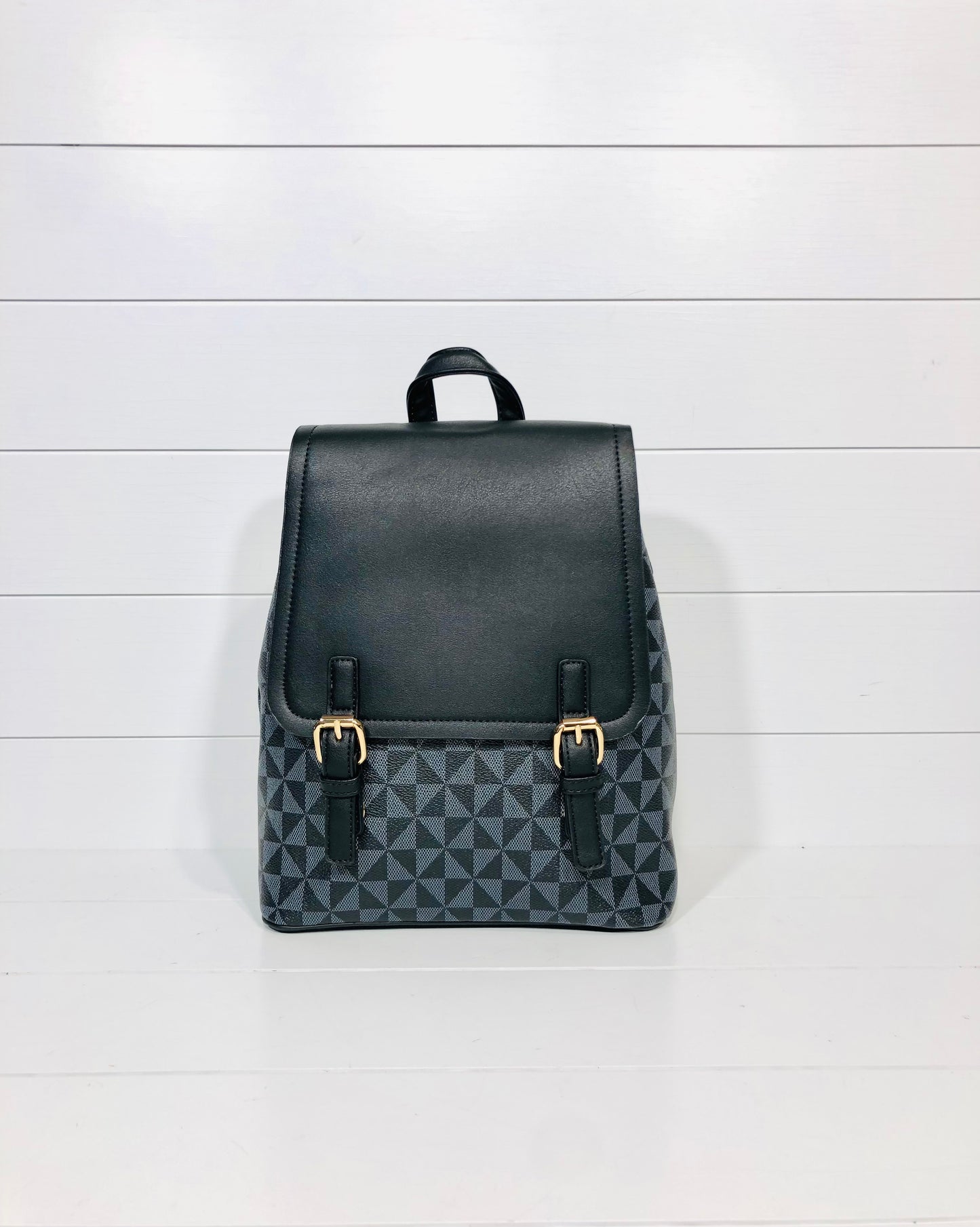 Geometric Black Faux Leather Backpack