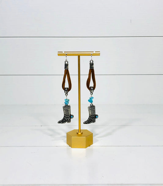 Rawhide Loop Silver Tone  Boots Earrings