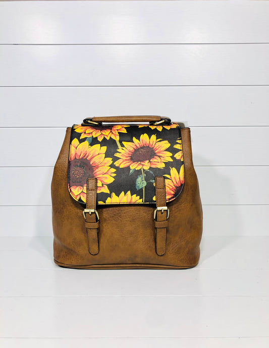 Sunflower Faux Leather Satchel Backpack