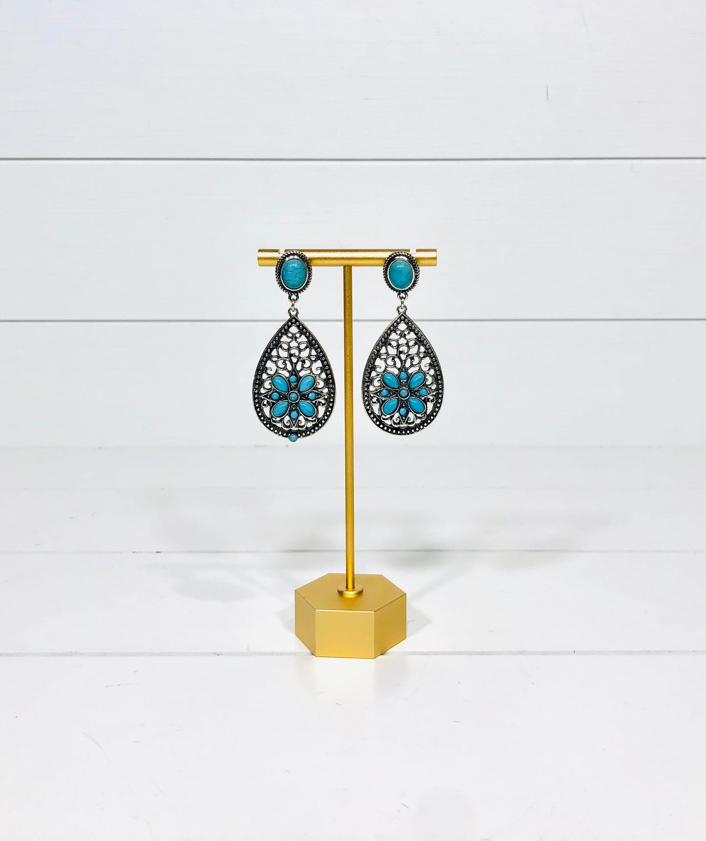 Sicilia Turquoise and Silver tone Teardrop Earrings