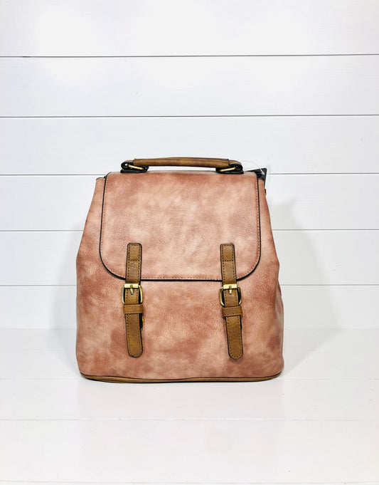 Pink Faux Leather Satchel Backpack