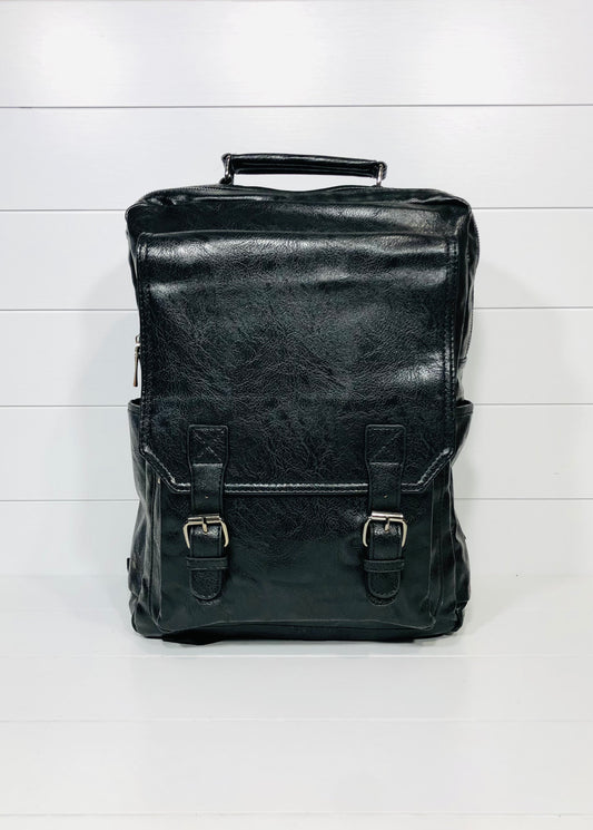 Vintage Black Faux Leather Backpack