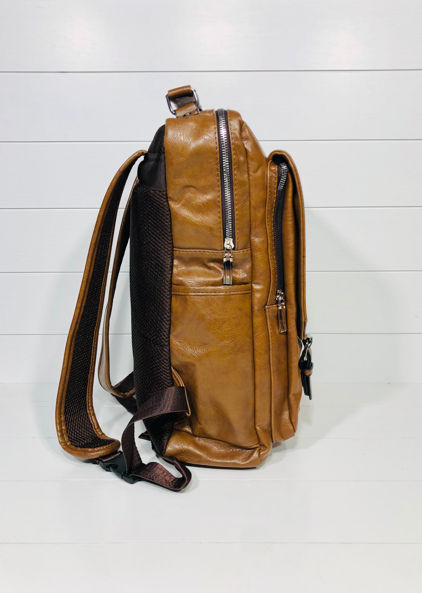 Vintage Brown Faux Leather Backpack